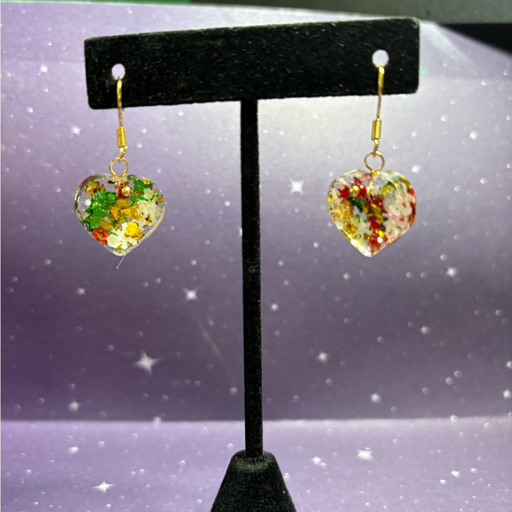 Multicolor Heart Dangle Earrings